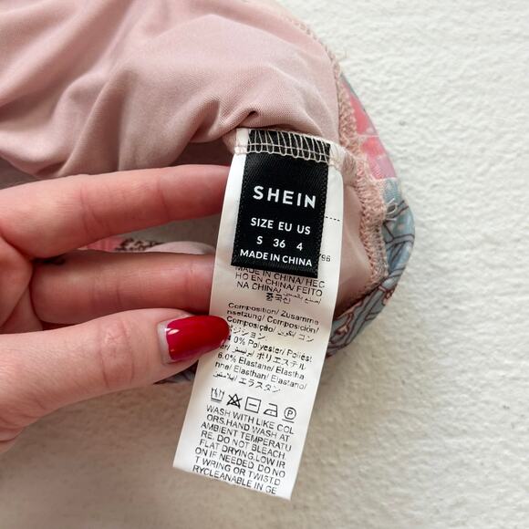 Shein Mesh Floral Ruched Halter Crop Top, Size Small - Picture 5 of 6